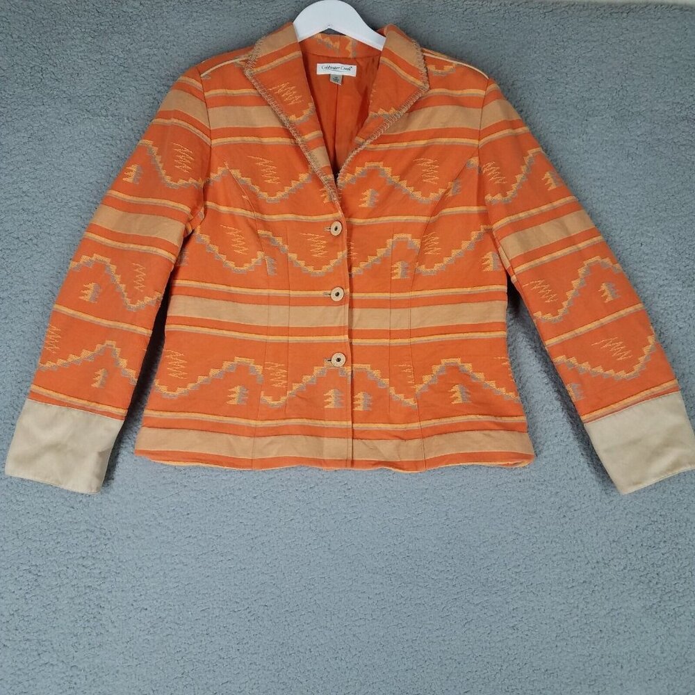 Coldwater Creek Blazer Women's 14 Orange Embroidered Aztec Southwestern Career